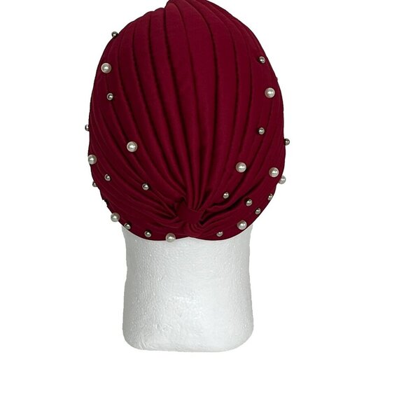Turban Hat One Size Stretch Beaded Flapper 20's Costume Theater Church Brick Red - Picture 3 of 4